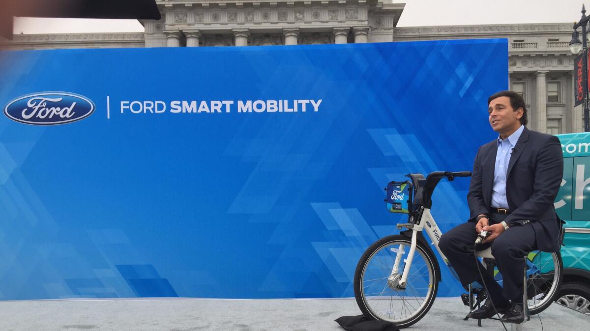 Ford CEO Mark Fields is shown ahead of his company's announcement in San Francisco on Friday.