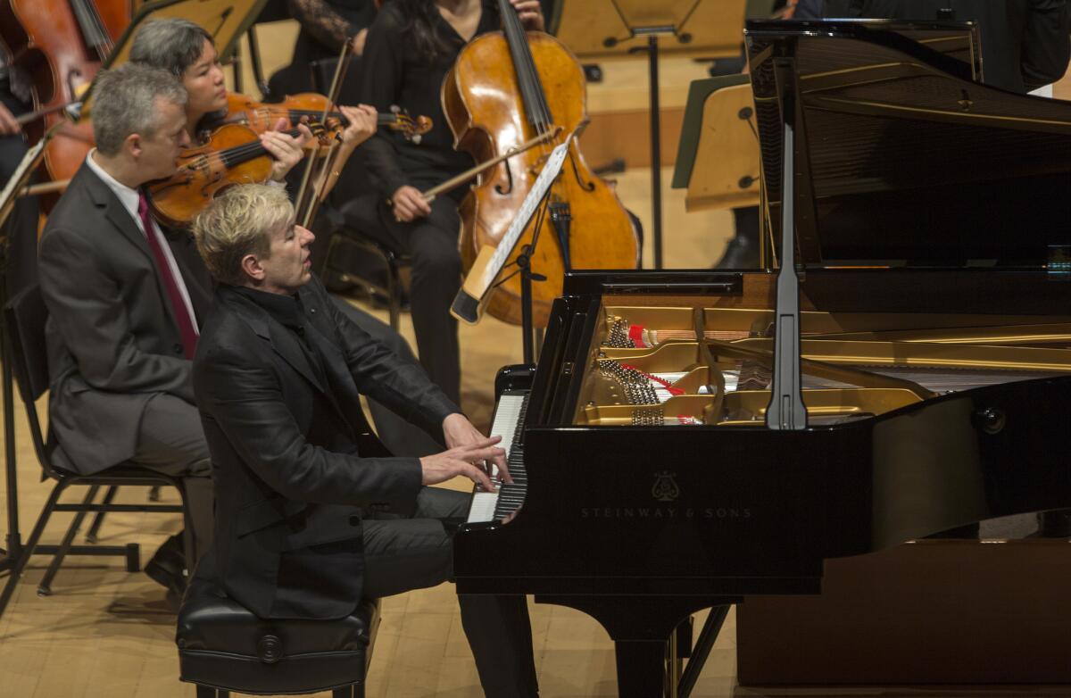 Pianist Jean-Yves Thibaudet performs with the Los Angeles Philharmonic at Walt Disney Concert Hall on April 29, 2016.
