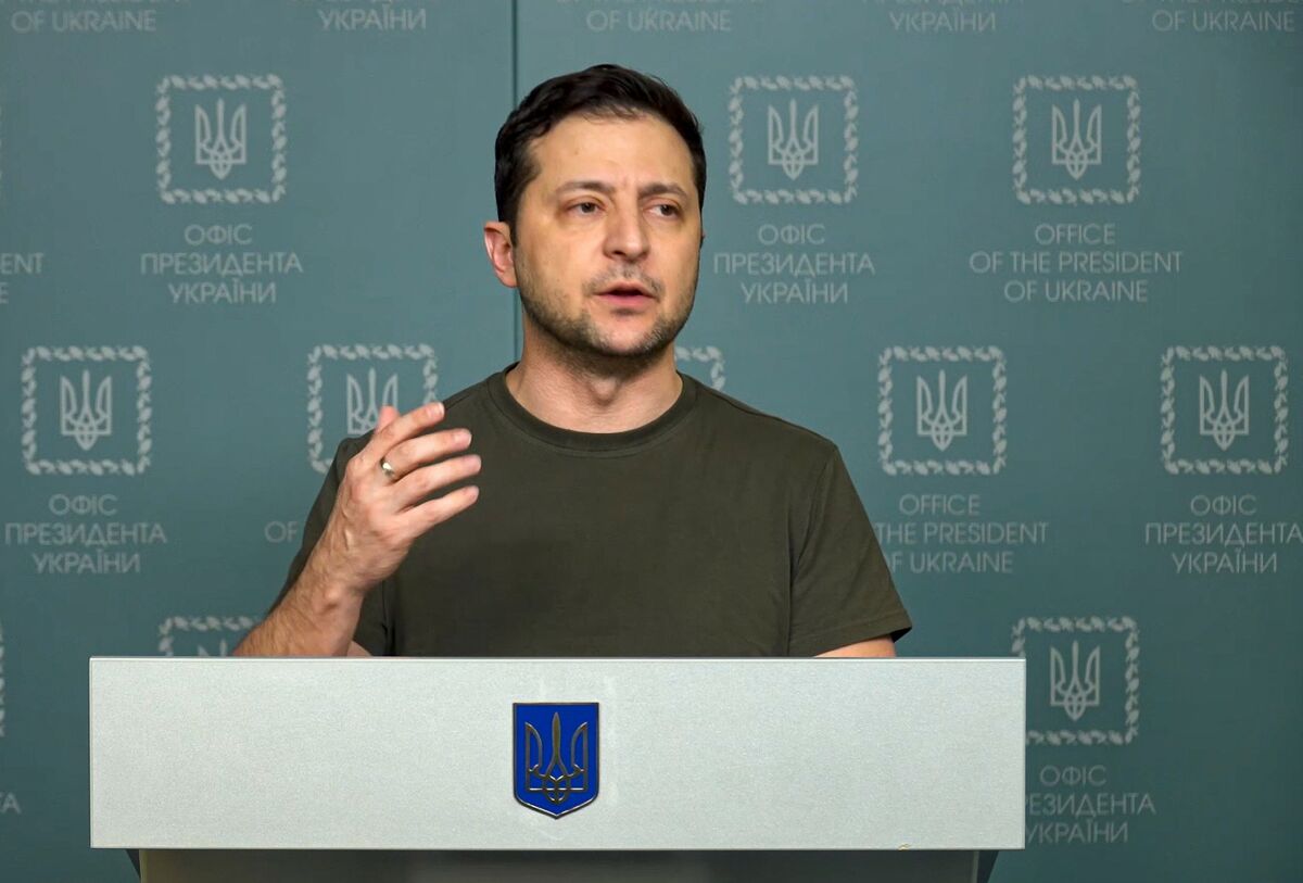 FILE - In this photo, Feb. 27, 2022, taken from video provided by the Ukrainian Presidential Press Office, Ukrainian President Volodymyr Zelenskyy speaks to the nation in Kyiv, Ukraine. Russian state media is spreading false claims that Ukrainian President Volodymyr Zelenskyy has fled Kyiv in what experts say is an effort to discourage Ukrainians and erode support for Ukraine around the globe. (Ukrainian Presidential Press Office via AP, File)
