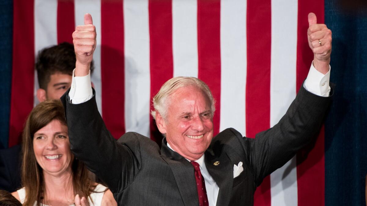 South Carolina Gov. Henry McMaster greets supporters June 26, when he won the gubernatorial primary.