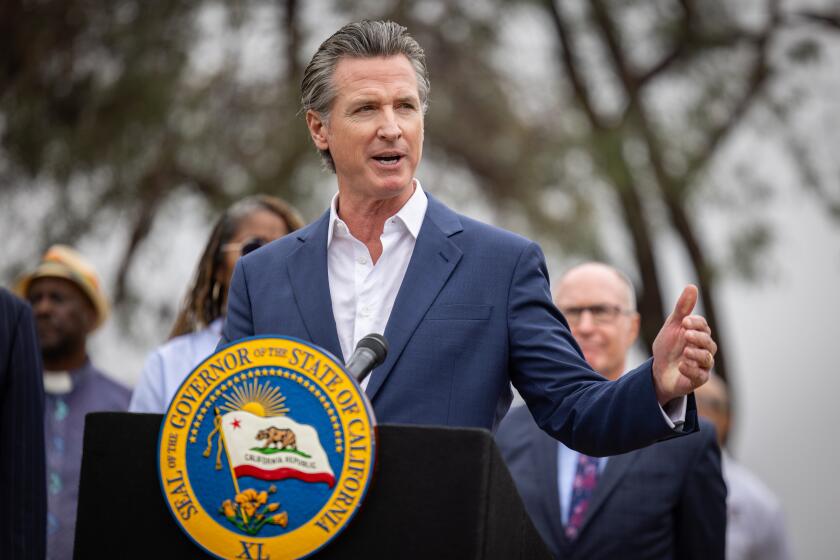 Los Angeles, - September 25: Governor Gavin Newsom speaks at a press conference where he signs legislation related to oversight of oil and gas wells, and community protections on Wednesday, Sept. 25, 2024 in Los Angeles, . (Jason Armond / Los Angeles Times)