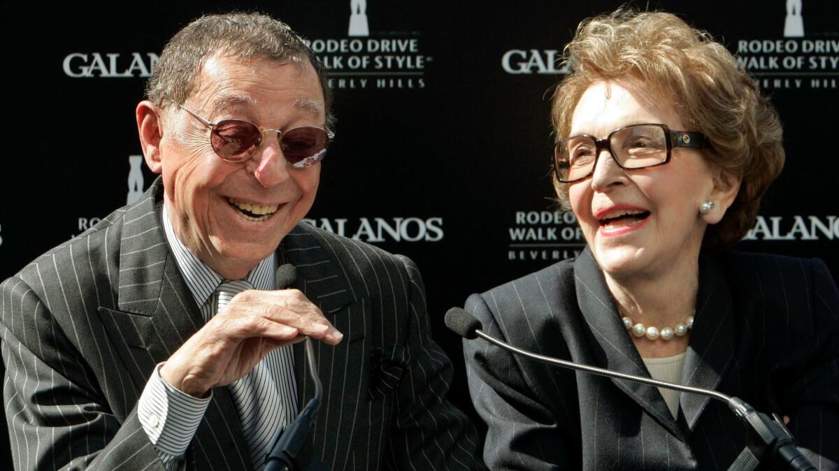 Fashion designer James Galanos with former First Lady Nancy Reagan in Beverly Hills in 2007. Galanos died Oct. 30, 2016, in West Hollywood at 92.