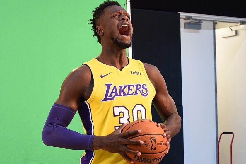 EL SEGUNDO, CA - SEPTEMBER 25: Julius Randle #30 of the Los Angeles Lakers poses during media day September 25, 2017, in El Segundo, California. NOTE TO USER: User expressly acknowledges and agrees that, by downloading and/or using this photograph, user is consenting to the terms and conditions of the Getty Images License Agreement. (Photo by Kevork Djansezian/Getty Images) ** OUTS - ELSENT, FPG, CM - OUTS * NM, PH, VA if sourced by CT, LA or MoD **