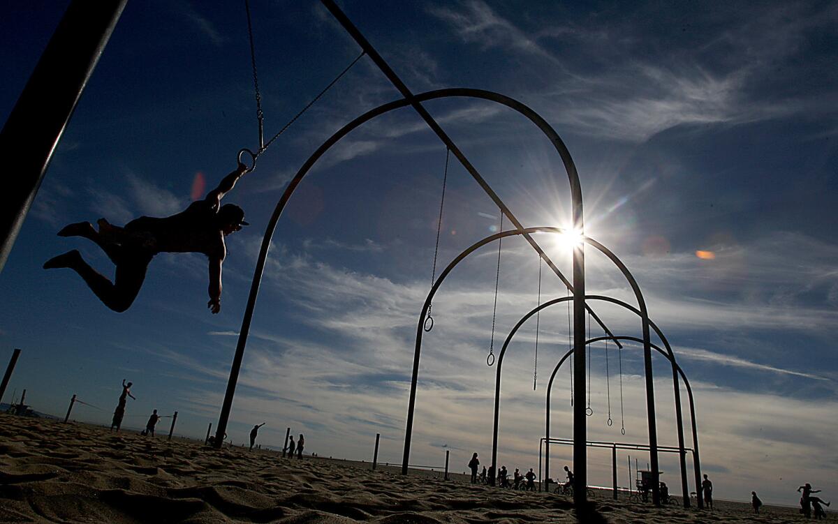 High winds are expected Sunday as a late-December warm spell continues. Above, the scene in Santa Monica on Friday.