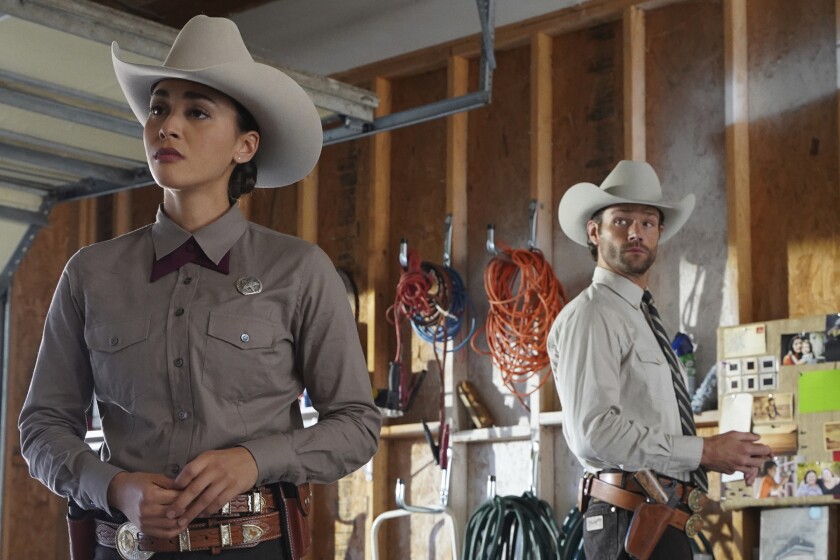 Lindsey Morgan and Jared Padalecki in "Walker" on The CW.