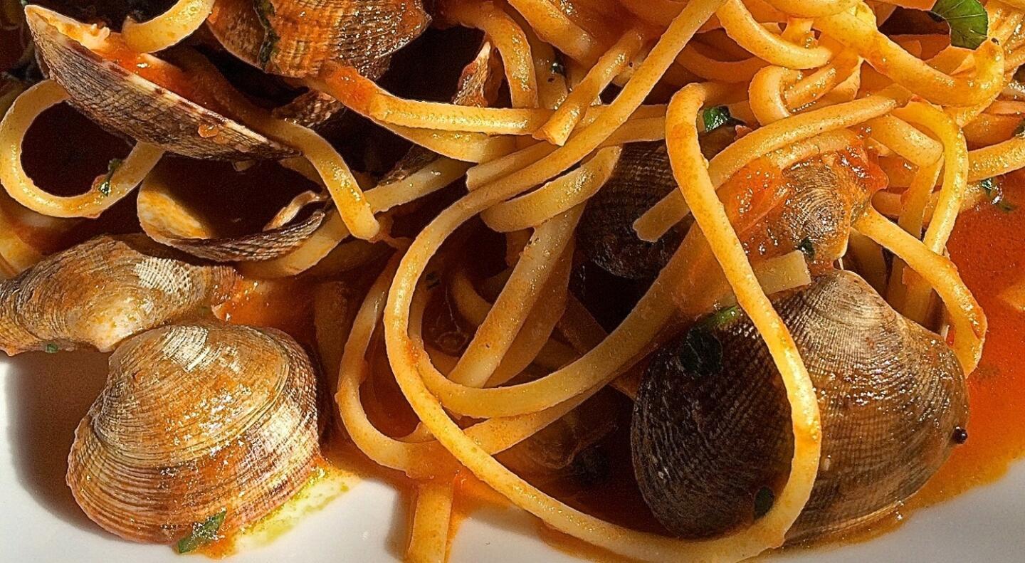 Old-school spaghetti with red clam sauce at J. Trani's.