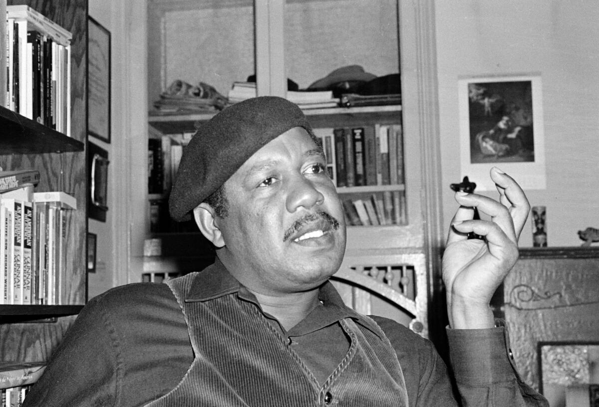 Author Ernest Gaines who wrote "The Autobiography of Miss Jane Pittman," in his San Francisco home. Gaines, whose poor childhood on a small Louisiana plantation town germinated the stories of black struggles that grew into universal stories of grace and beauty, has died.