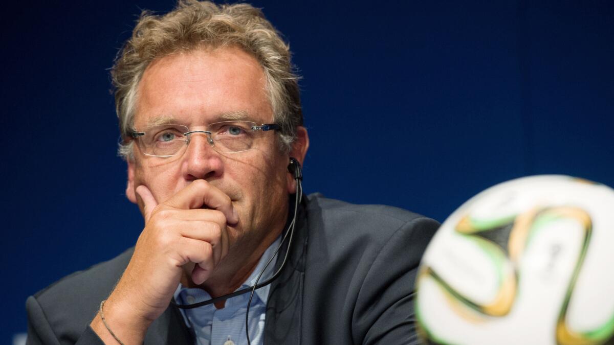 FIFA Secretary General Jerome Valcke at a news conference at FIFA headquarters in Zurich on Sept. 26, 2014.