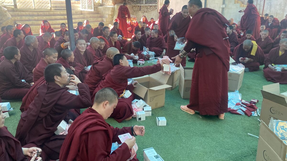 Menstrual products are given to those in need during a recent distribution event in Tibet.