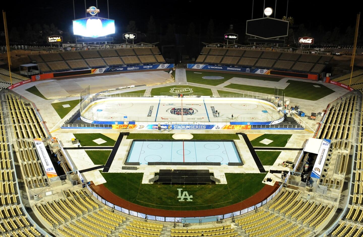 A view of the Dodger Stadium ice rink which will be the site of Saturday night's Kings-Ducks game.