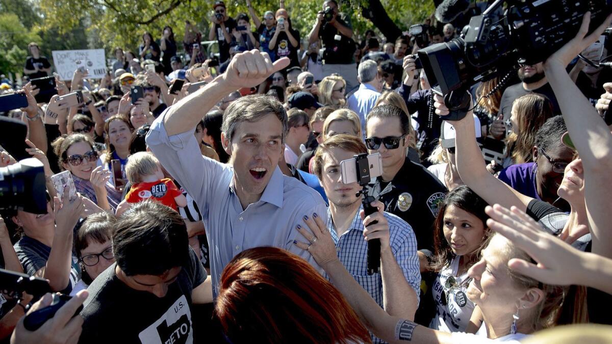 Beto O'Rourke, the 2018 Democratic candidate for U.S. Senate in Texas, greets supporters after a rally at the Pan American Neighborhood Park in Austin on Nov. 4.
