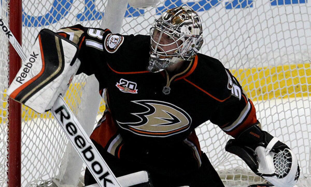 Ducks rookie goalie Frederik Andersen has posted a 19-5 record with a 2.27 goals-against average this season.
