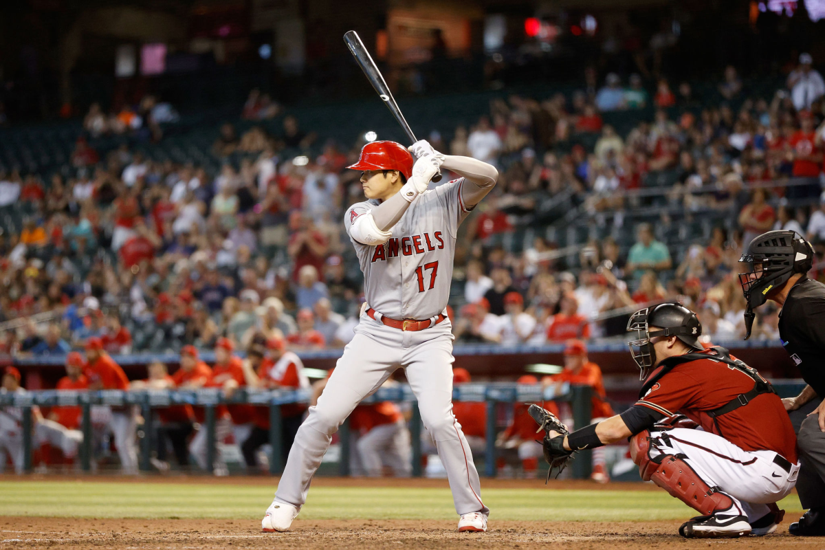 Angels pitcher Shohei Ohtani bats against the Arizona Diamondbacks on June 13.