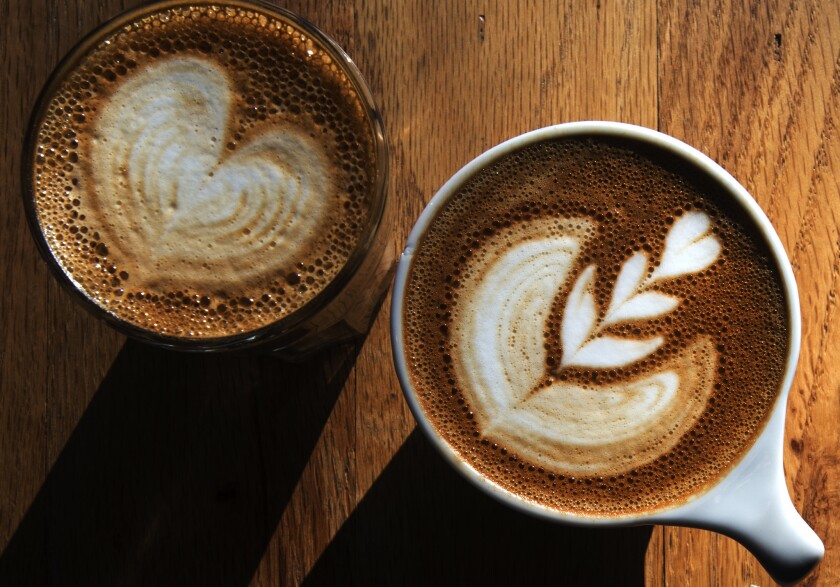 WASHINGTON, DC - DECEMBER 27: Coffee art adorns a cortado and a cappuccino at The Coffee Bar in Washington, DC on December 27, 2013. (Photo by Bonnie Jo Mount/The Washington Post via Getty Images) User Upload Caption: Caffeine found in beverages like coffee was shown in lab experiments to block an inflammatory process linked to high blood pressure and stiff arteries. ** OUTS - ELSENT, FPG - OUTS * NM, PH, VA if sourced by CT, LA or MoD **