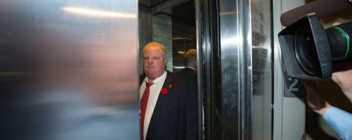 Embattled Toronto Mayor Rob Ford had few words for reporters at City Hall as he left work in mid-afternoon Friday. Colleagues and family have called on him to take leave to work on losing weight and deal with substance abuse issues following his admission earlier this week to having smoked crack cocaine.