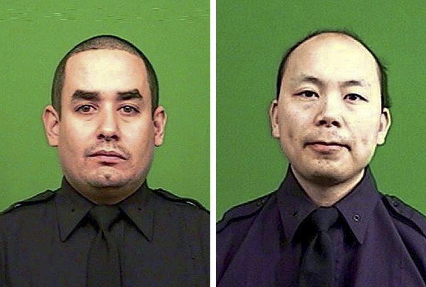 A combo handout picture released by the New York City Police Department (NYPD) on 21 December 2014 show officers Rafael Ramos (L) and Wenjian Liu (R), who were, according to NYPD Commissioner William Bratton, assassinated while sitting in their patrol car in the Brooklyn borough of New York, New York, USA, 20 December 2014.