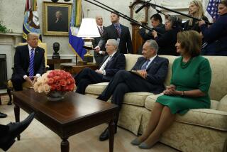 President Donald Trump speaks to, from left, Senate Majority Leader Mitch McConnell, R-Ky., Senate Minority Leader Chuck Schumer, D-N.Y., and House Minority Leader Nancy Pelosi, D-Calif., during a meeting with Congressional leaders in the Oval Office of the White House, Wednesday, Sept. 6, 2017, in Washington. (AP Photo/Evan Vucci)