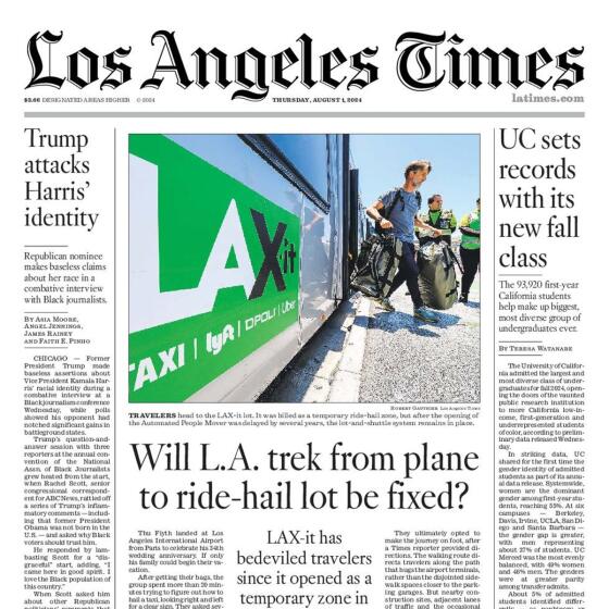 Front Page of Today's L.A. Times