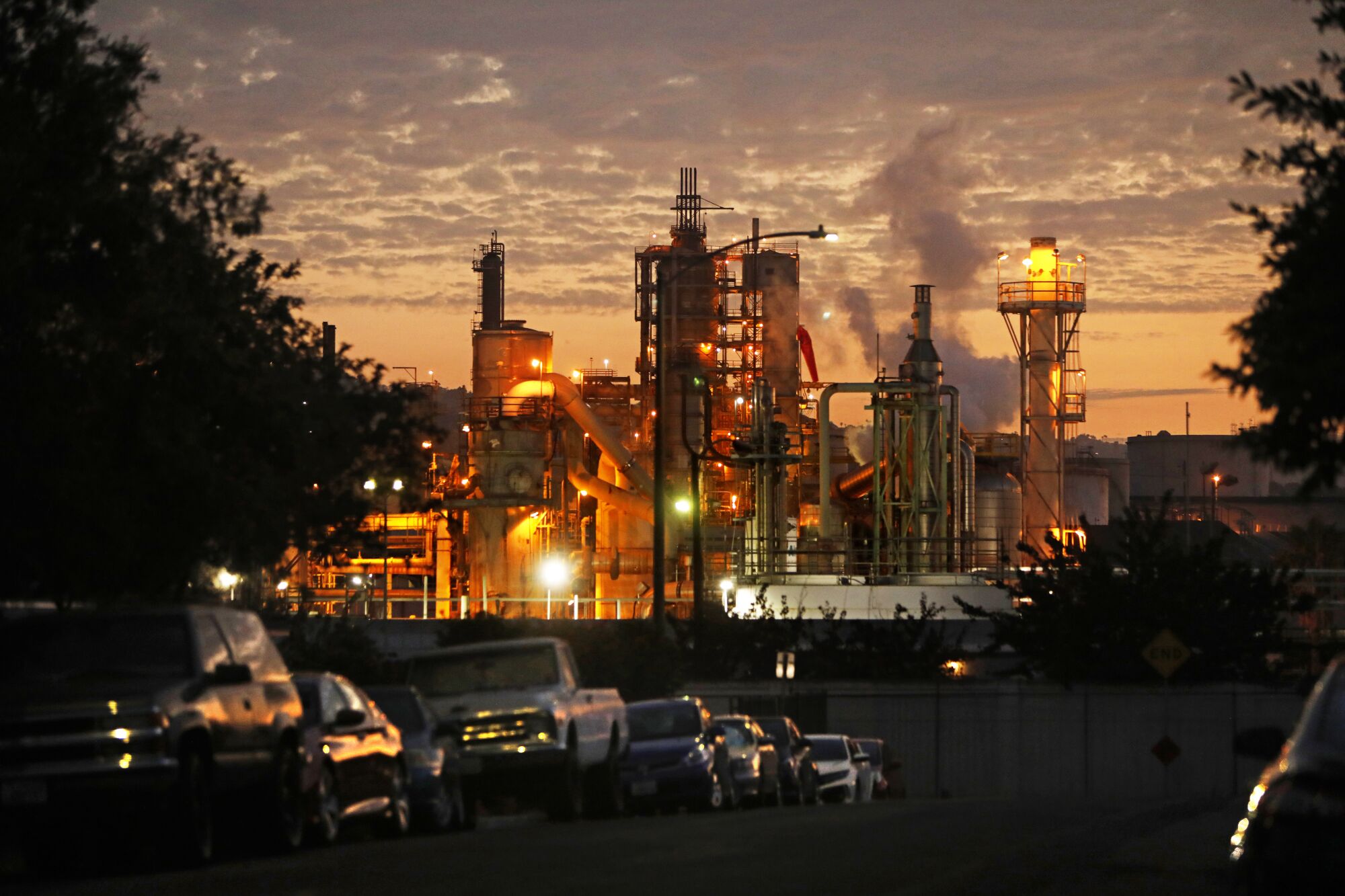 The Phillips 66 refinery in Wilmington, Ca., is lit up at night. 
