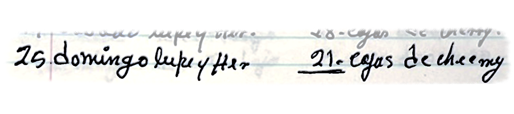 Handwritten notes in Spanish. "25 domingo lupe y Her. 21 cajas de cheerry"