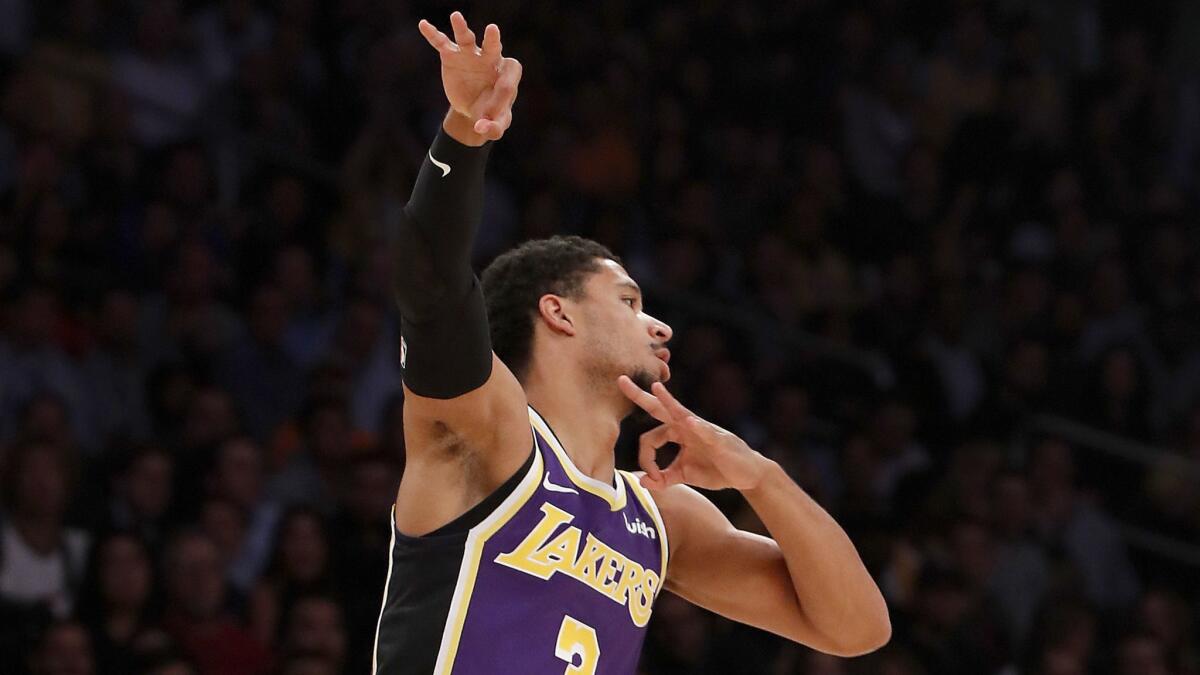 Lakers guard Josh Hart celebrates against the Timberwolves in the first quarter.