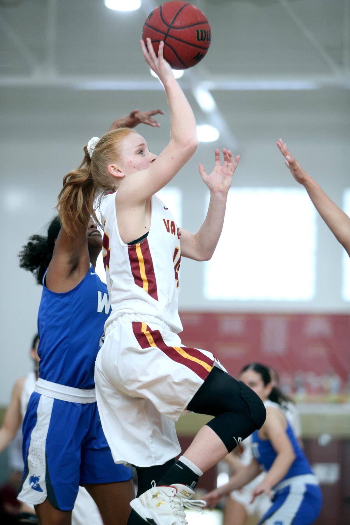 Glendale Community College basketball player Tess Oakley-Stilson takes a short jumper in game vs. West Los Angeles College, at home in Glendale on Saturday, Feb. 1, 2020. GCC won it's 21st consecutive game 78-55.