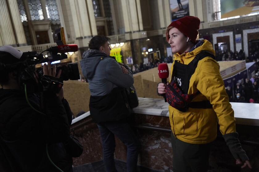 KYIV, UKRAINE - MARCH 02: Local journalists at work in central station on March 2, 2022 in Kyiv, Ukraine. Russian forces continued their advance on the Ukrainian capital as the country's invasion of its western neighbor entered its seventh day. Intense battles are also being waged over Ukraines other major cities. (Photo by Pierre Crom/Getty Images)