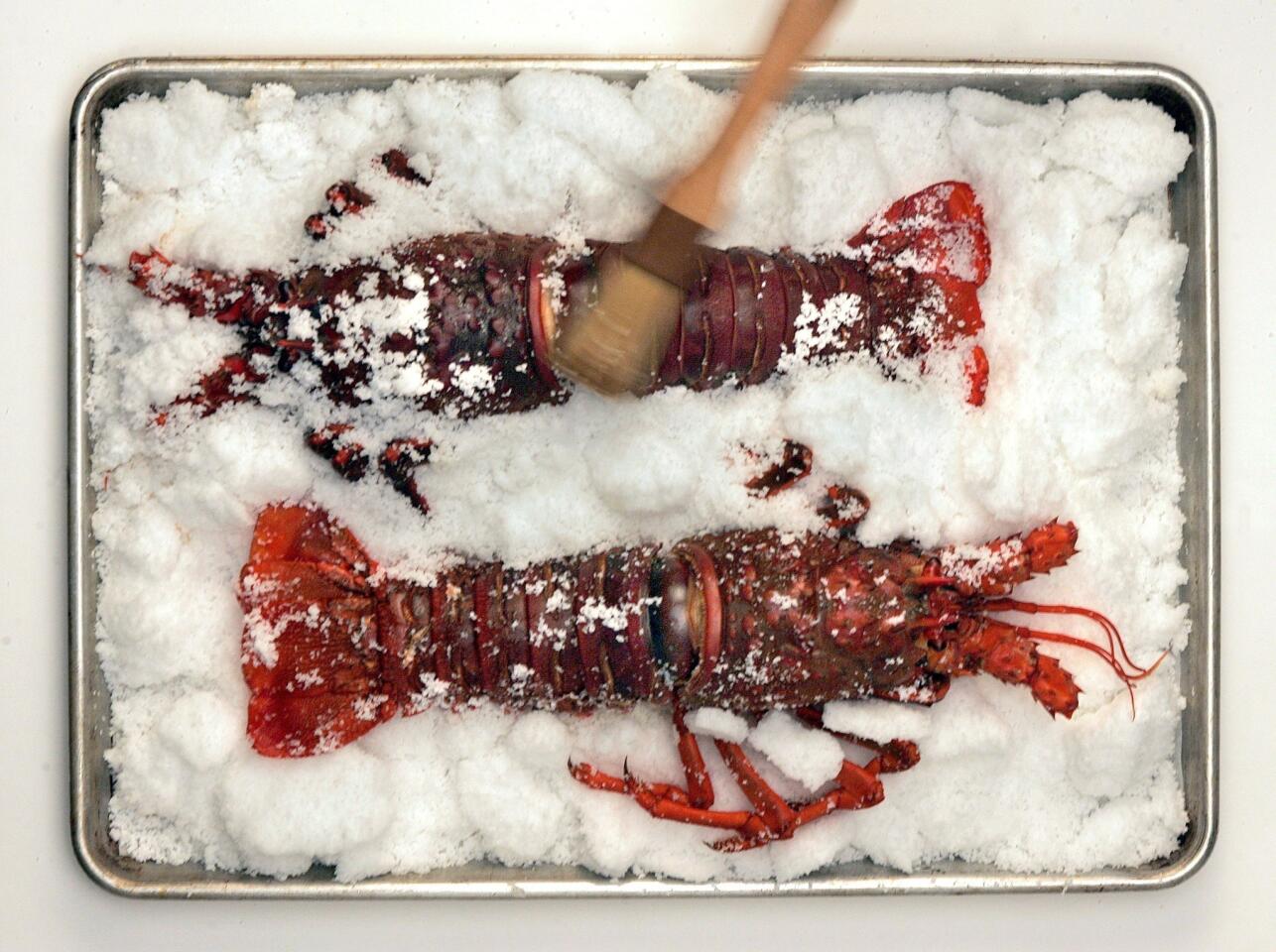 Salt roast-Salt roasted spiny lobster with saffron aioli.