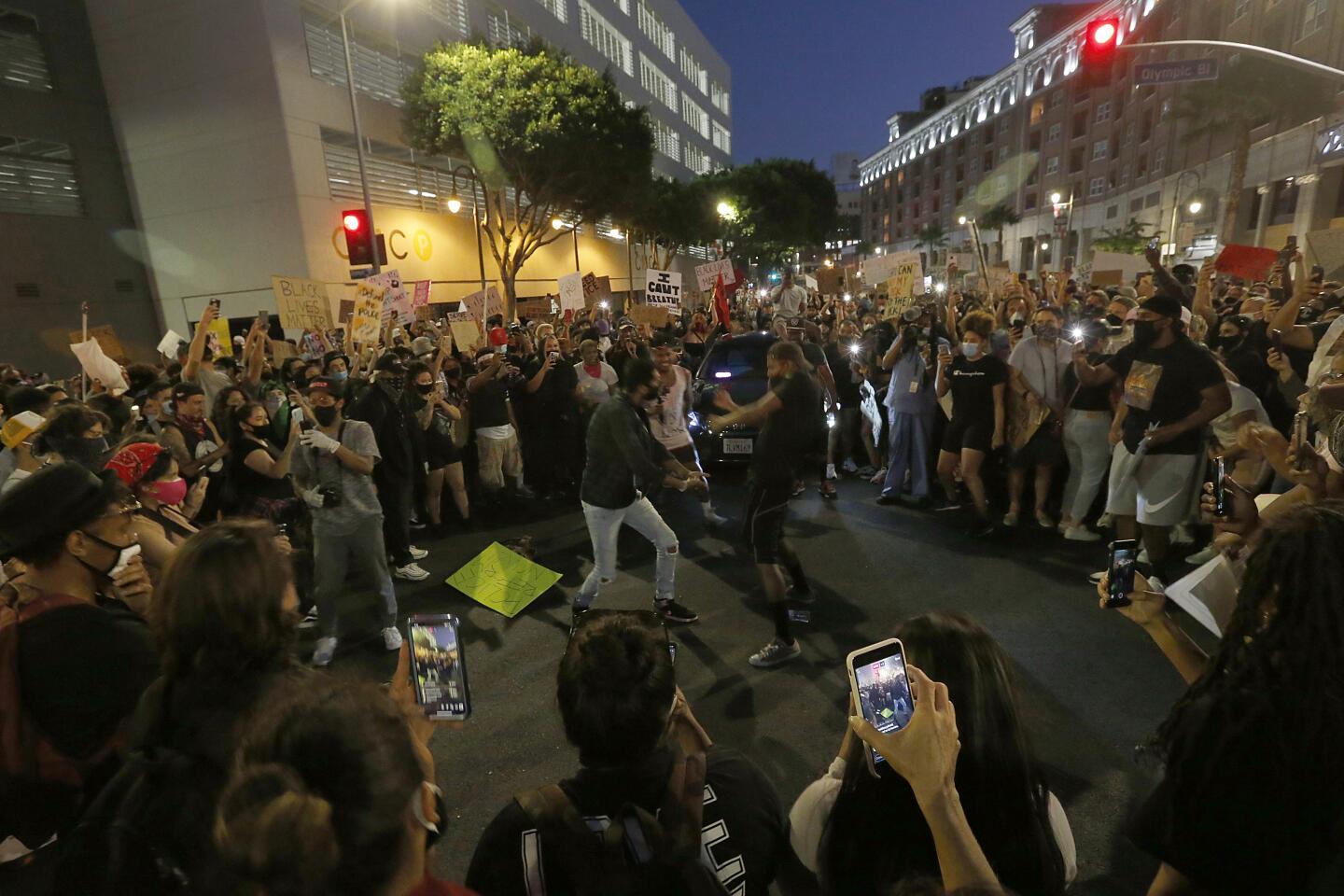 Protesters in downtown Los Angeles