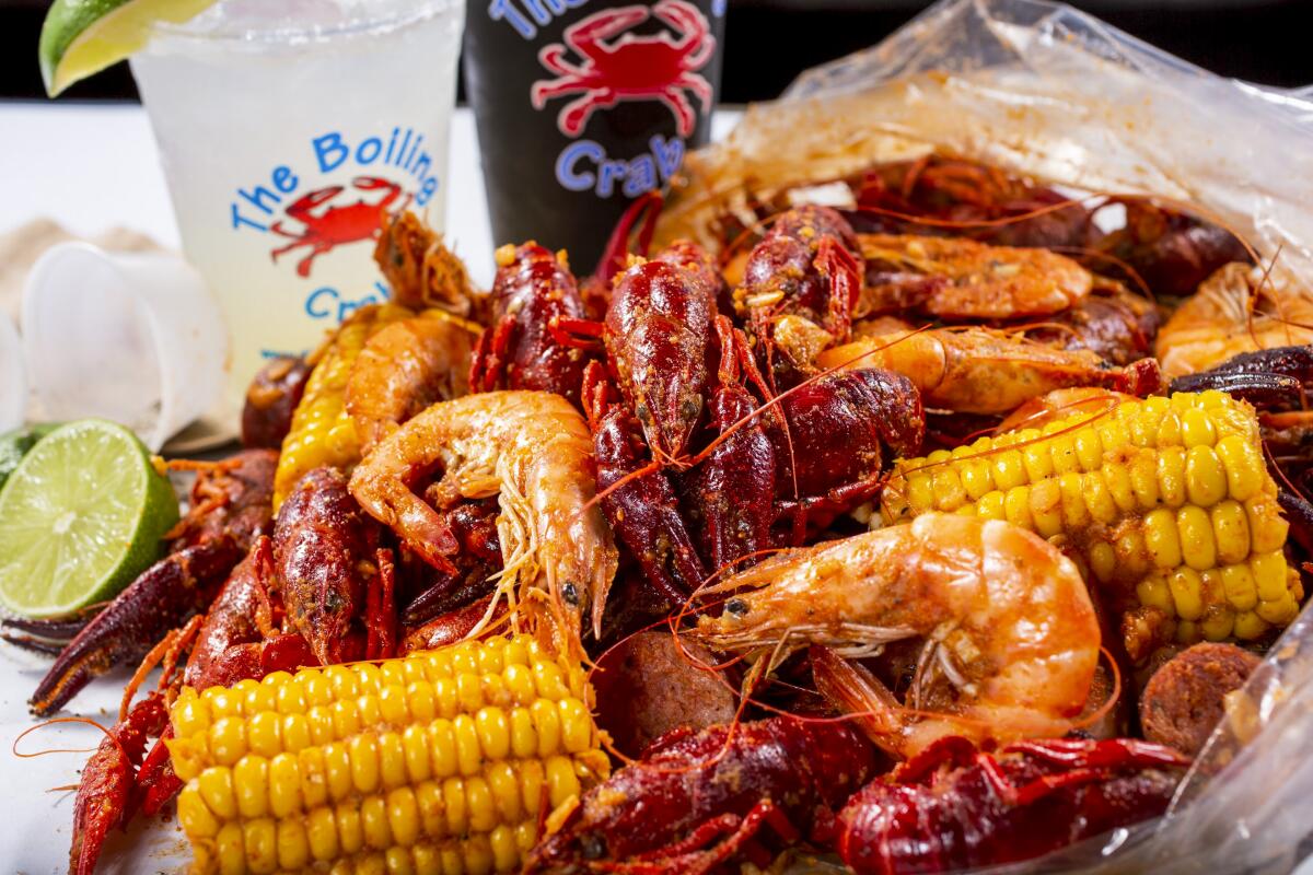 Crawfish, shrimp, corn and sausage from the Boiling Crab.