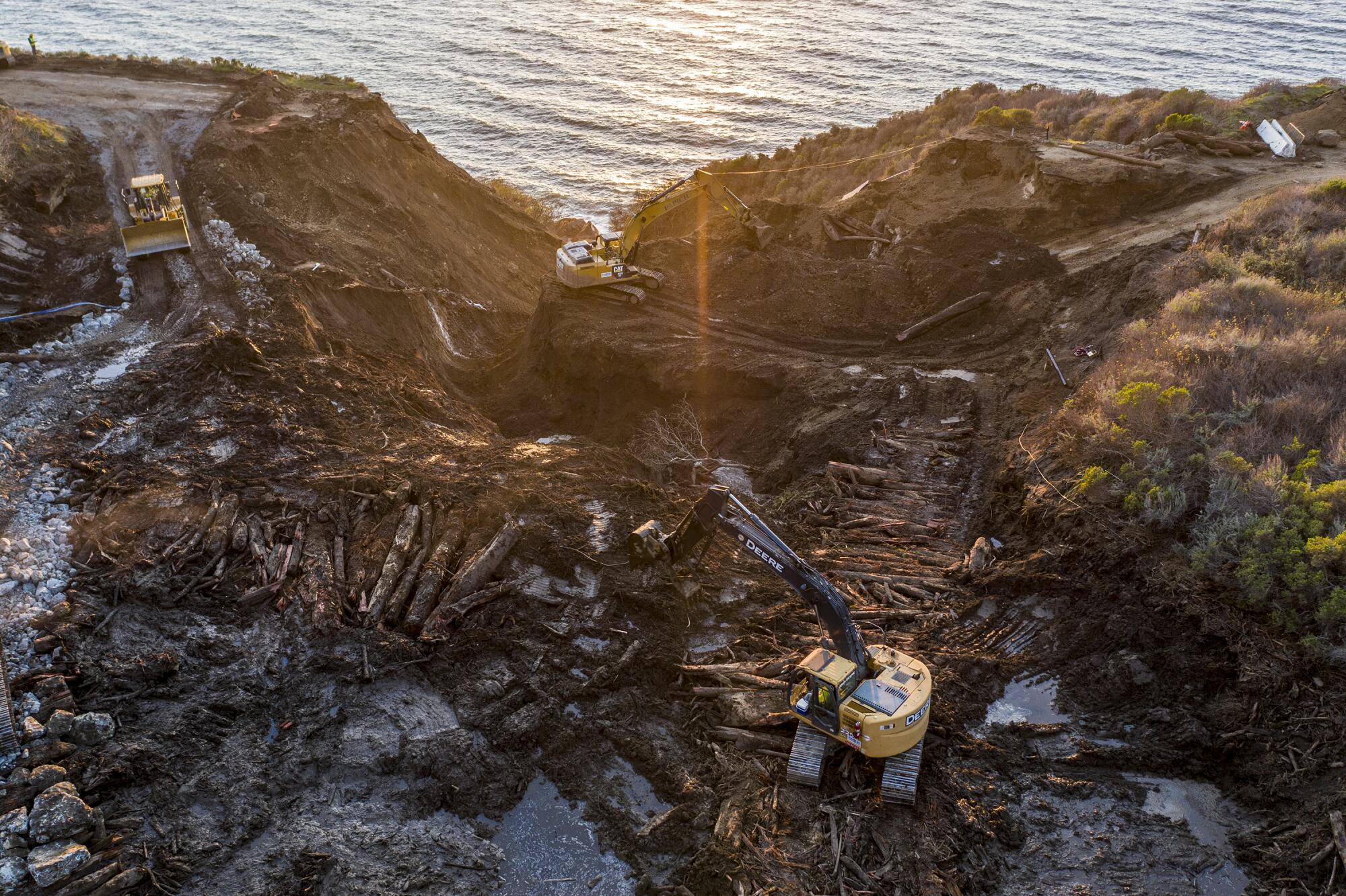 A broken coastal road.