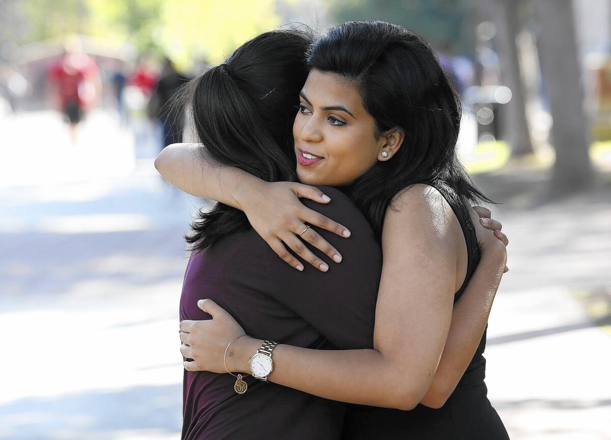 Rini Sampath, right, the president of USC's student body, drew national attention to the issue of microagression in September after a fellow student insulted her Indian heritage.