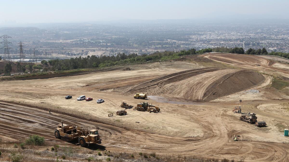 Construction is underway of Phase 1 of the Puente Hills Landfill Park, which is on top of the closed Puente Hills landfill on August 10, 2016.