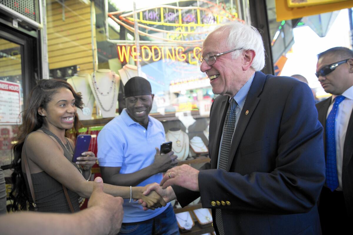 Bernie Sanders campaigns in the Bronx. In a poll of likely New York Democratic voters released Friday, Sanders was ahead of Hillary Clinton by 13 percentage points among those younger than 45.