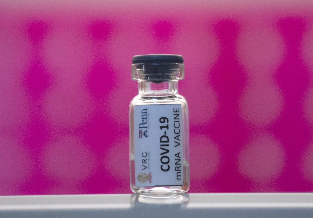 A vial of an experimental COVID-19 vaccine. 