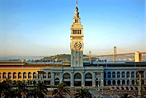 The Ferry Building sits along the Embarcadero at the foot of Market Street. Once a busy hub for San Francisco commuters arriving by ferry from across the bay, the landmark nowadays teems with foodies hungry for all things organic, artisanal and upscale.