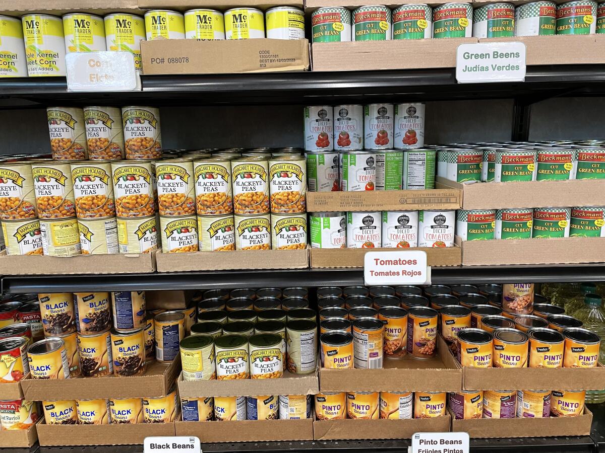 Stocked shelves at the new pantry of the North County Food Bank.