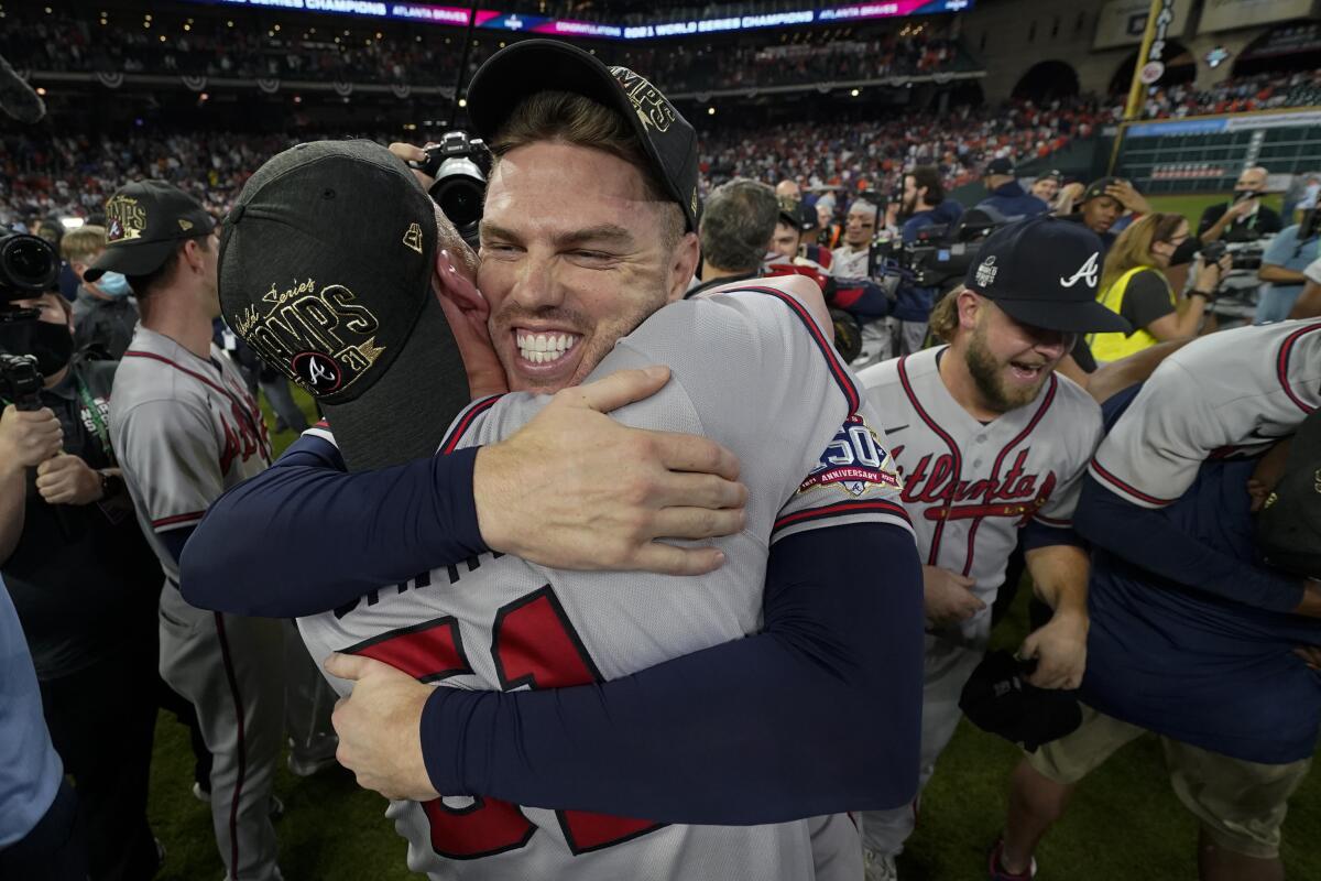 Freeman fittingly pockets last out for Braves in WS clincher - The San  Diego Union-Tribune