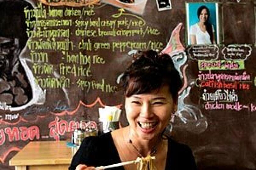 Judy Soohoo of Arcadia eats the namesake beef noodles at Silver Lake's Wat Dong Moon Lek.