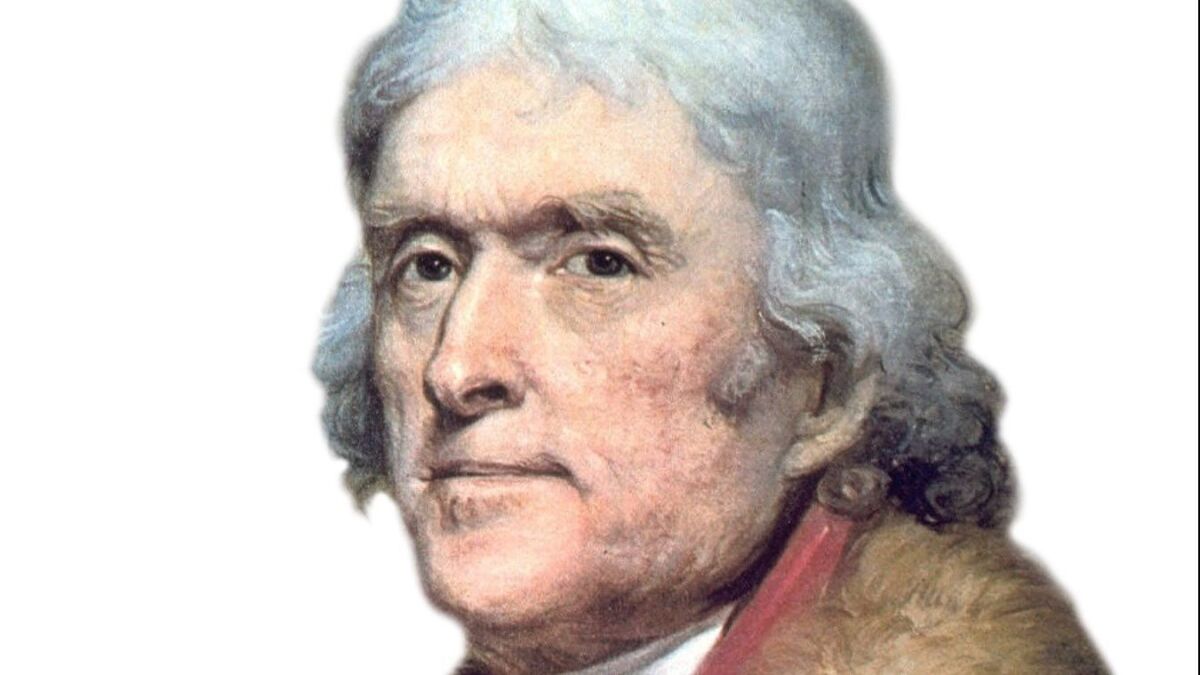 Thomas Jefferson is shown in a painting by artist Rembrandt Peale.