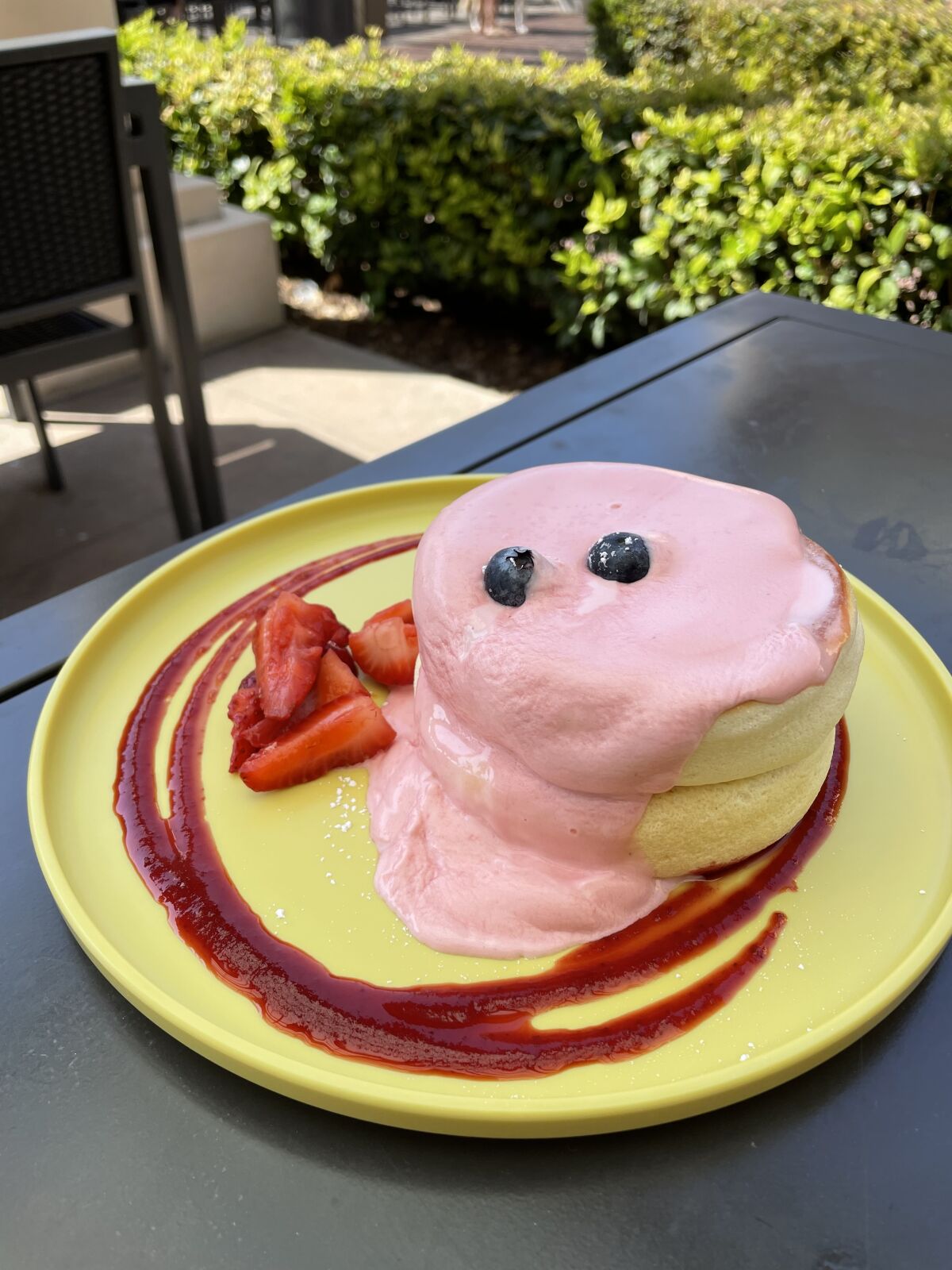A souffle pancake with strawberry cream at Burnt Crumbs in Irvine.