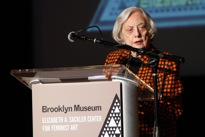Financier and honoree Muriel Siebert speaks on stage during the Brooklyn Museum's Sackler Center First Awards at the Brooklyn Museum in 2012.