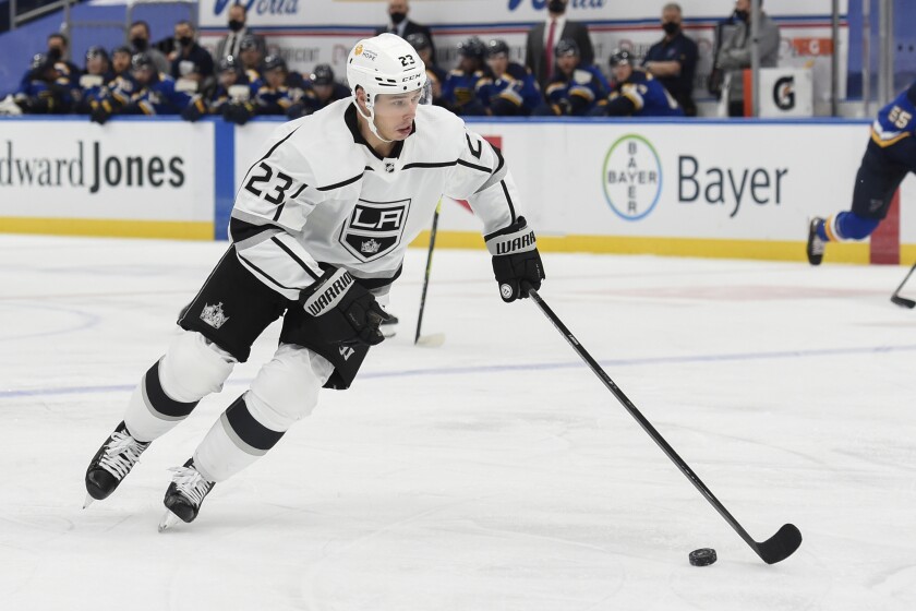 Kings forward Dustin Brown controls the puck against the St. Louis Blues on Jan. 24.
