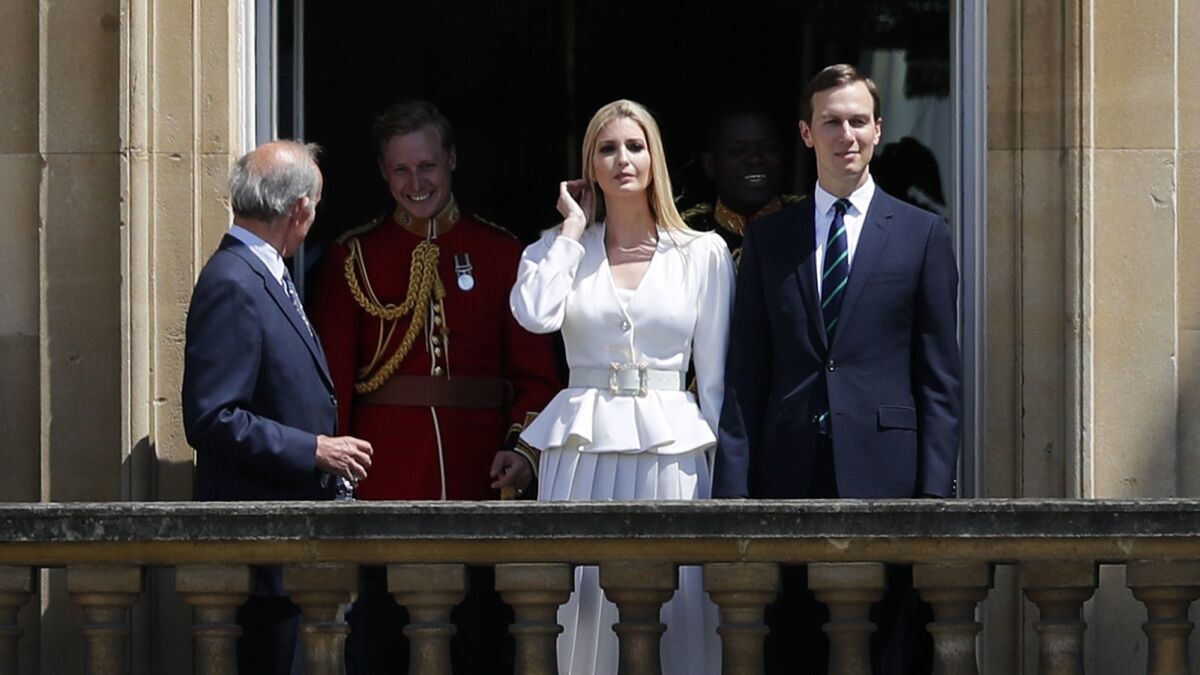 Ivanka Trump and Jared Kushner at Buckingham Palace in London this month.