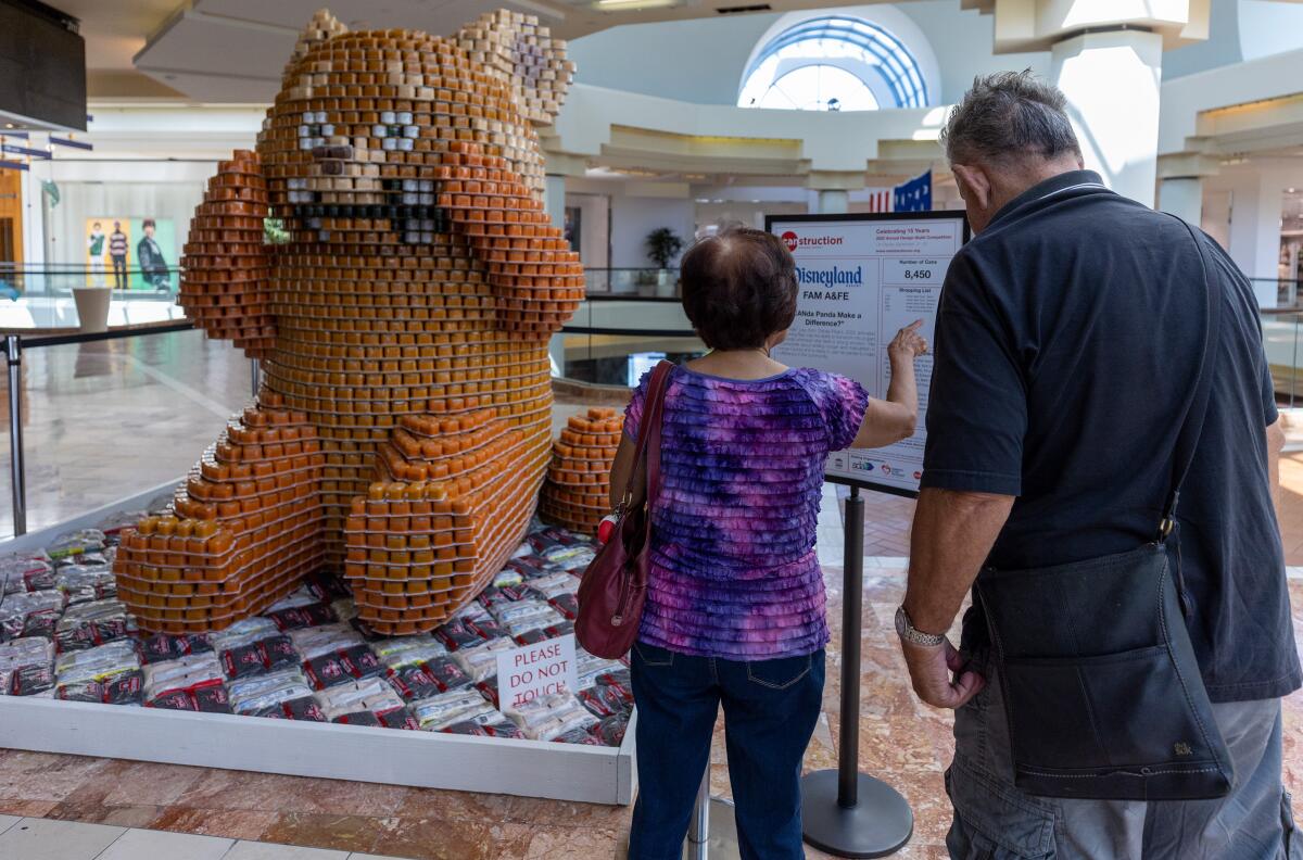 Disneyland's Canstruction sculpture, "CANda Panda Make a Difference" composed of 8,450 cans of baby food.