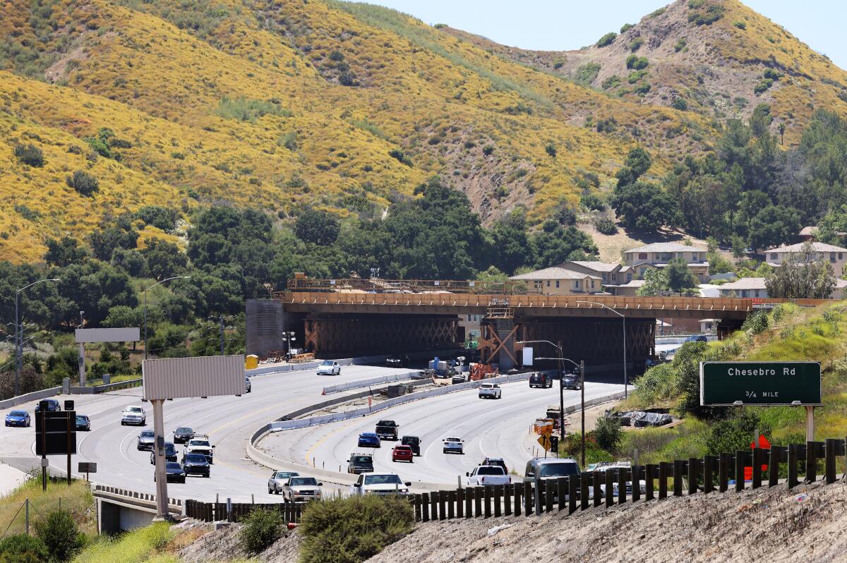 The Wallis Annenberg Wildlife Crossing is under construction in Agoura Hills on June 15