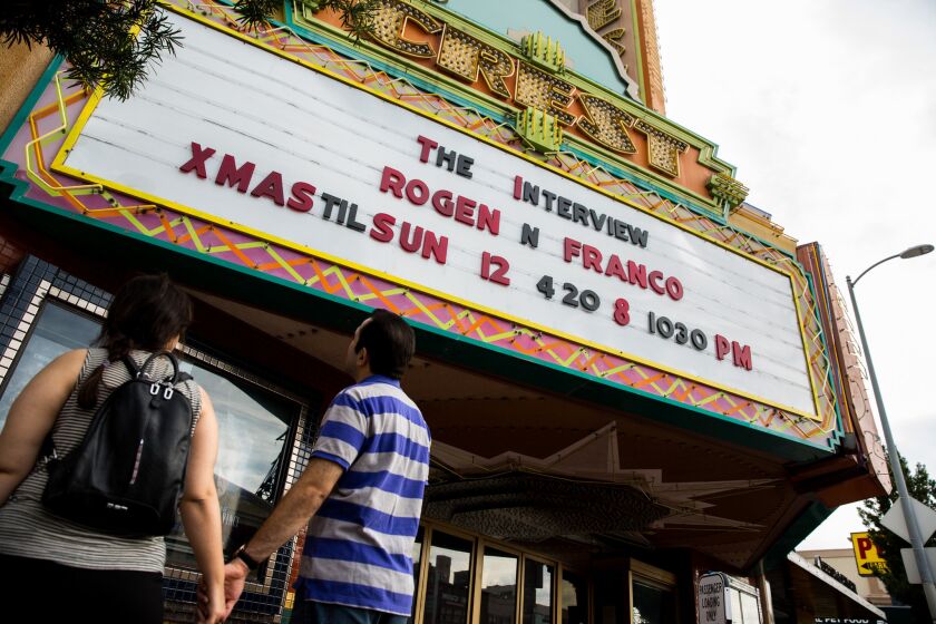 The Crest movie theater in Westwood displays Sony Pictures' "The Interview" on its marquee on Christmas Eve.