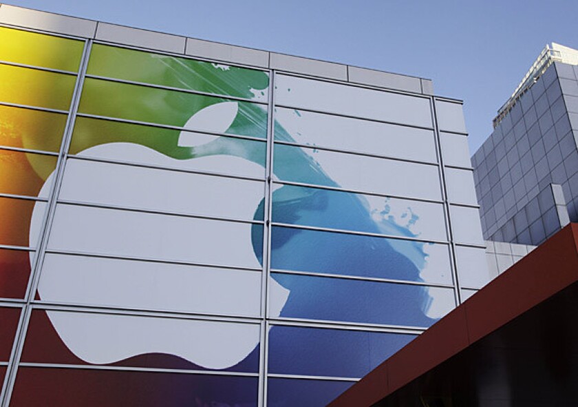 San Francisco's Yerba Buena Center for the Arts is dressed up for Wednesday's Apple announcement.