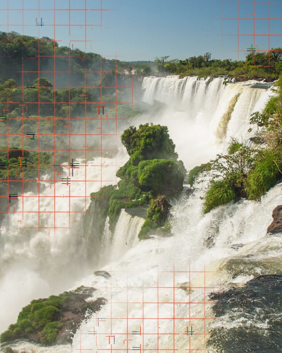 Photo illustration of Iguazu Falls on the border of Argentina and Brazil.