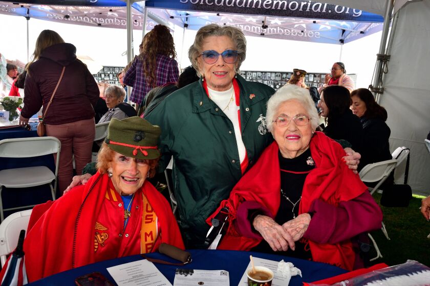 Marine Korean War veteran Ruth Osborn, Marine World War II veteran Randy Tidmore and retired Navy WAVE Ruth Gunther